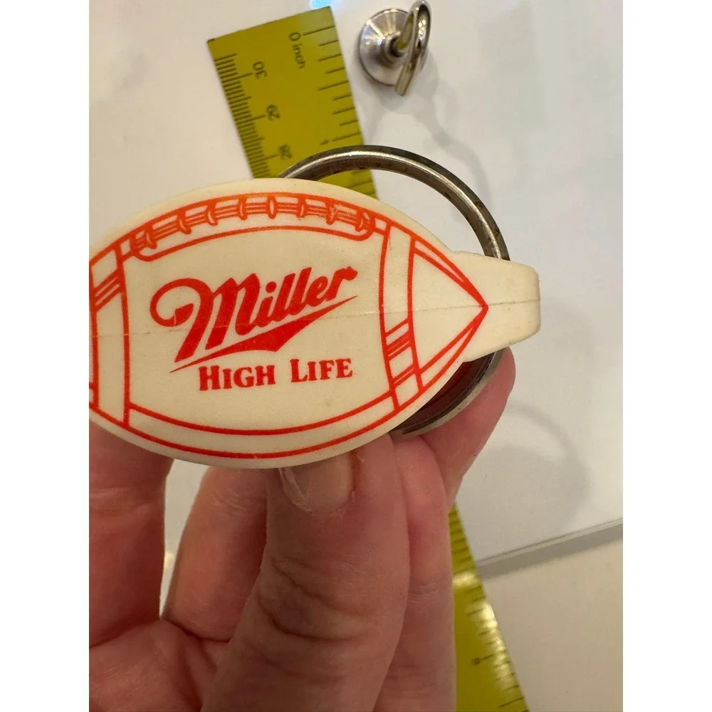 Vintage Miller High Life Beer Keychain Football Bottle Opener Belt Clip Red